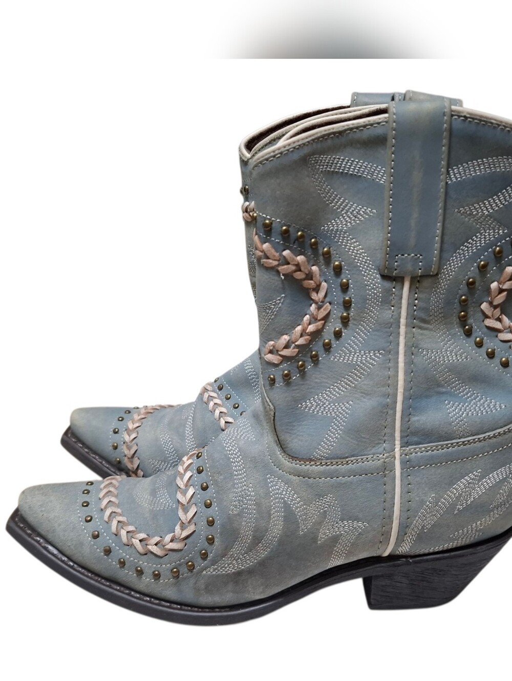 Laredo Women's Light Blue Leather Studded Western Short Boots (Size 7.5) - Picture 2 of 6